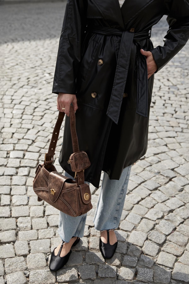 Leather Fabric Waist Belted Women's Trench Coat - Brand: Levure - Women & Kids, Baby Clothes Wholesale - TheBS Women