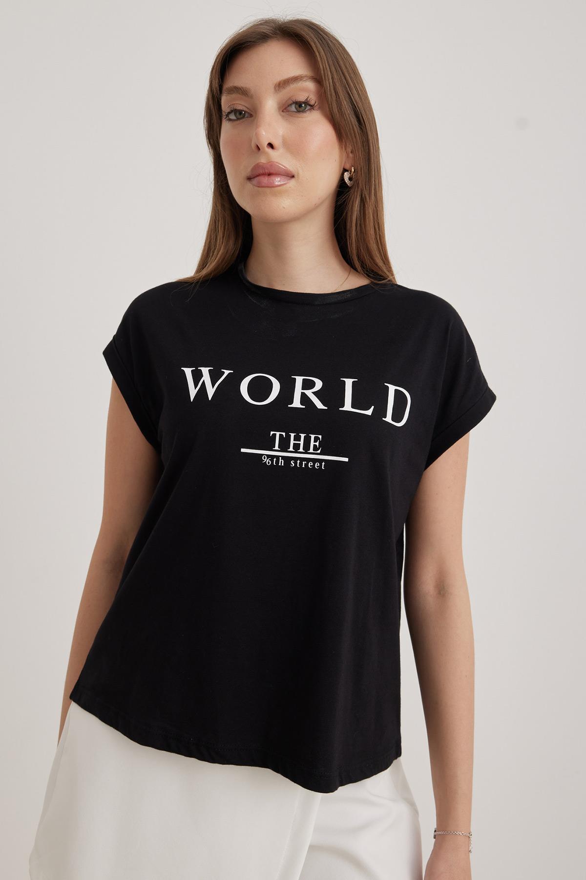 Text Printed T-Shirt - Black - Brand: Levure - Women & Kids, Baby Clothes Wholesale - TheBS Women