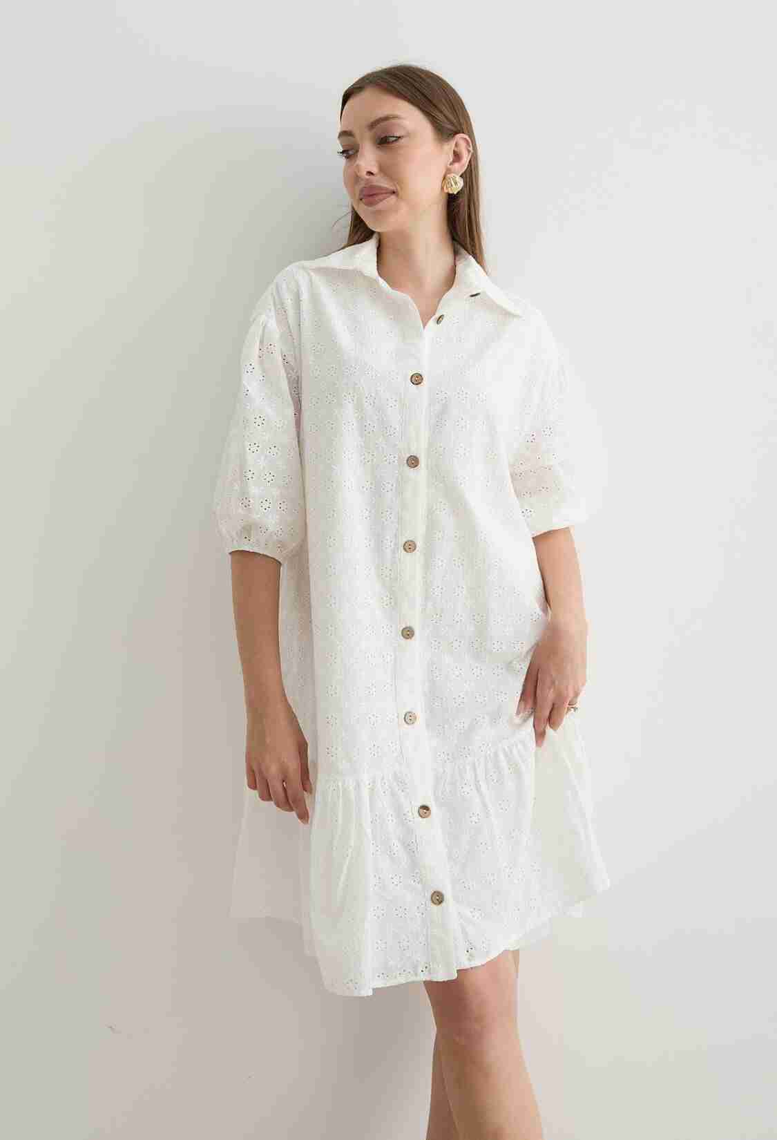Women's Floral Patterned Short Sleeve Dress White - Brand: Levure - Women & Kids, Baby Clothes Wholesale - TheBS Women