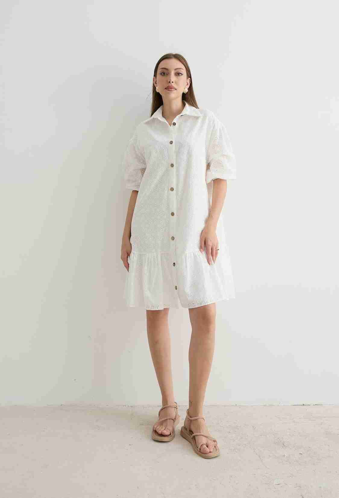 Women's Floral Patterned Short Sleeve Dress White - Brand: Levure - Women & Kids, Baby Clothes Wholesale - TheBS Women