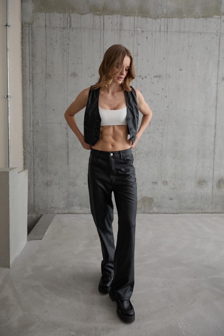 Women's Buttoned Crop Leather Vest Black - Brand: Levure - Women & Kids, Baby Clothes Wholesale - TheBS Women
