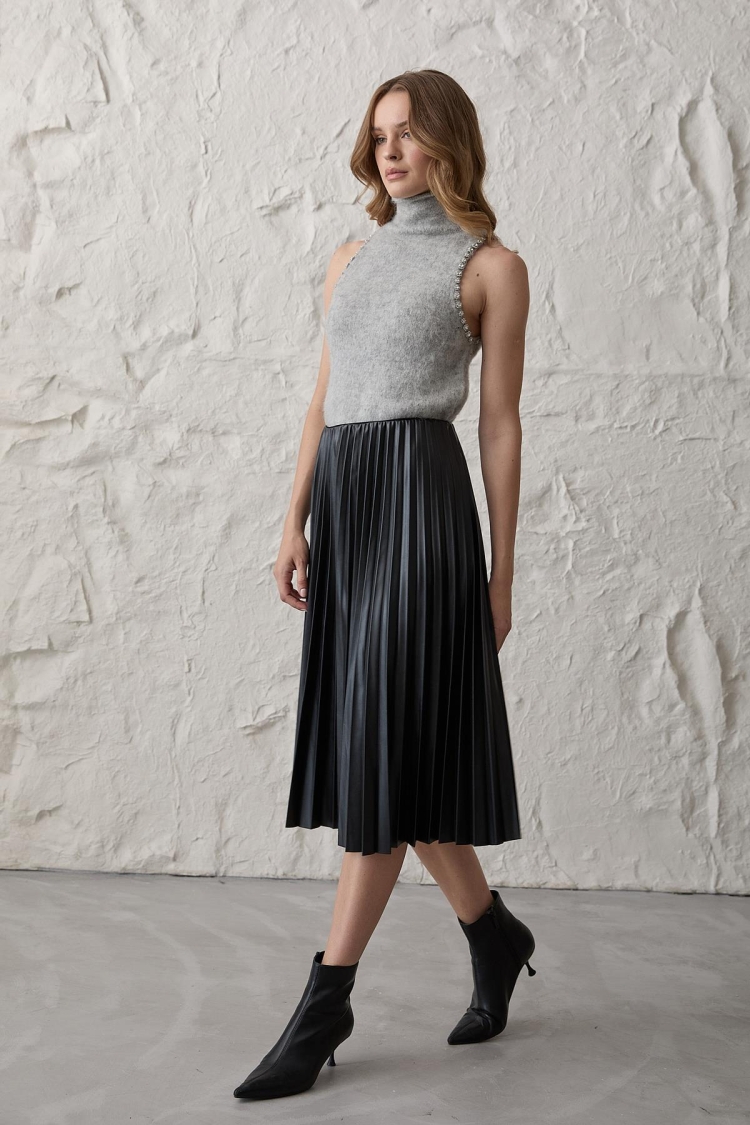 Women's Pleated Long Leather Skirt Black - Brand: Levure - Women & Kids, Baby Clothes Wholesale - TheBS Women