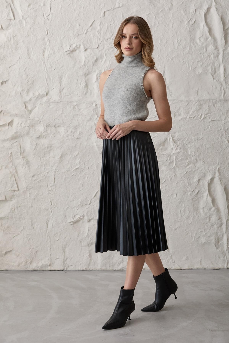 Women's Pleated Long Leather Skirt Black - Brand: Levure - Women & Kids, Baby Clothes Wholesale - TheBS Women