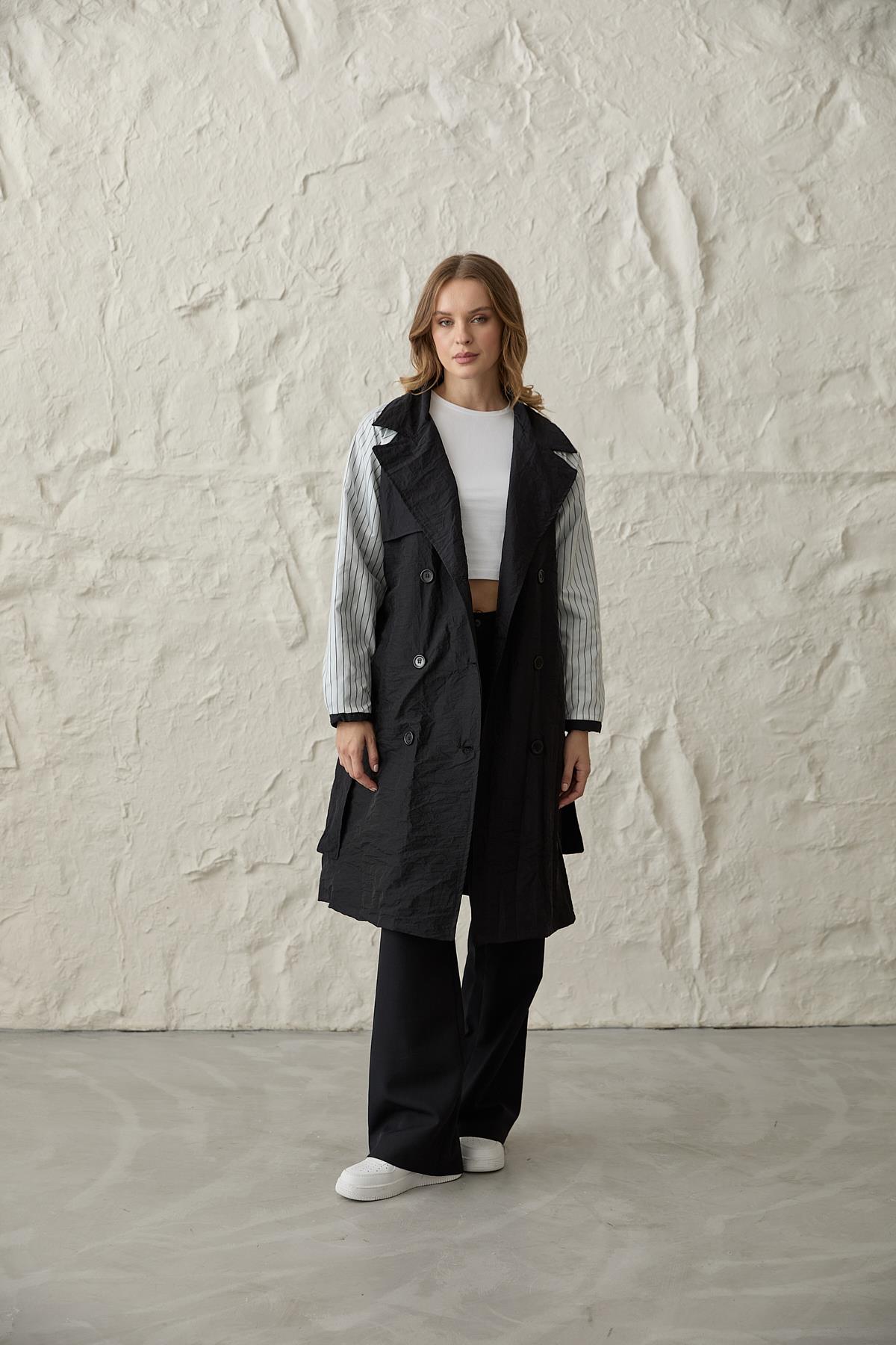 Back Print Detailed Buttoned Trench Coat - Brand: Levure - Women & Kids, Baby Clothes Wholesale - TheBS Women