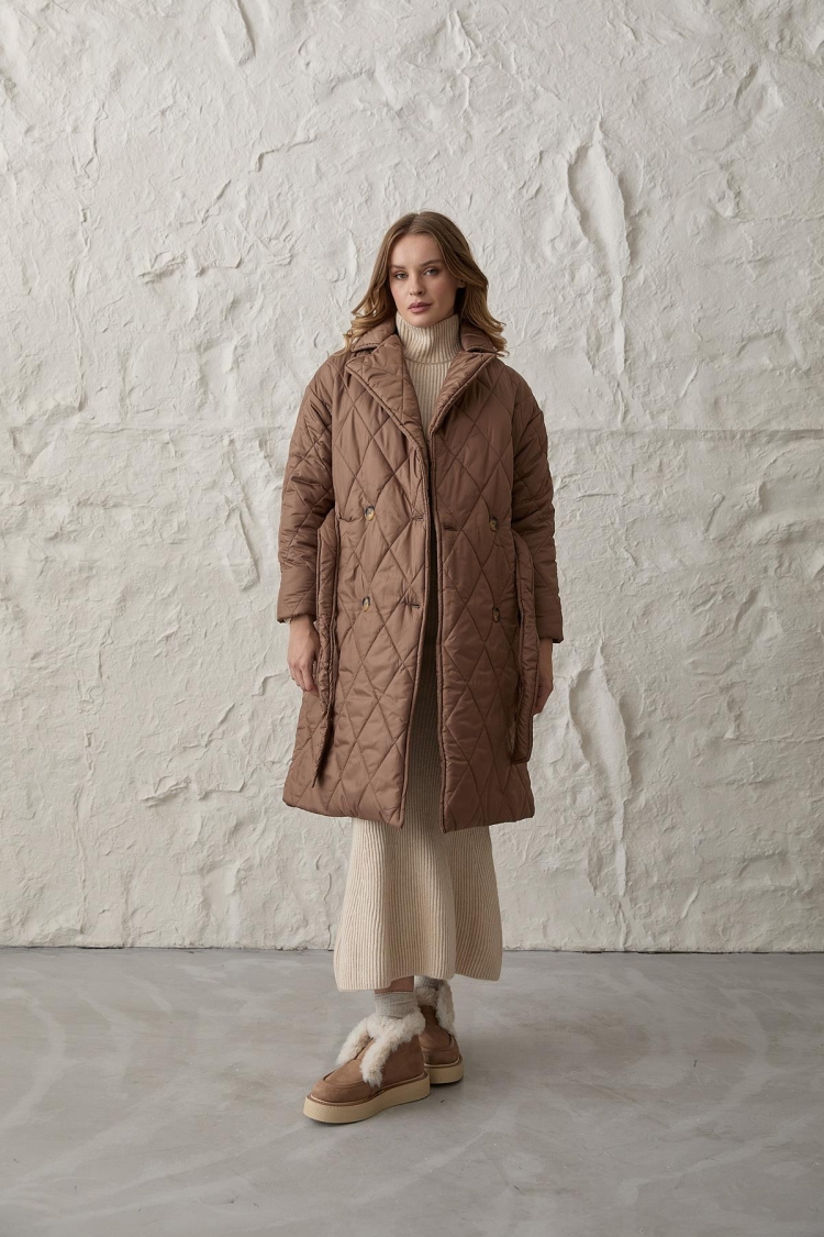 Jacket Collar Waist Belted Quilted Long Women's Coat - Brand: Levure - Women & Kids, Baby Clothes Wholesale - TheBS Women