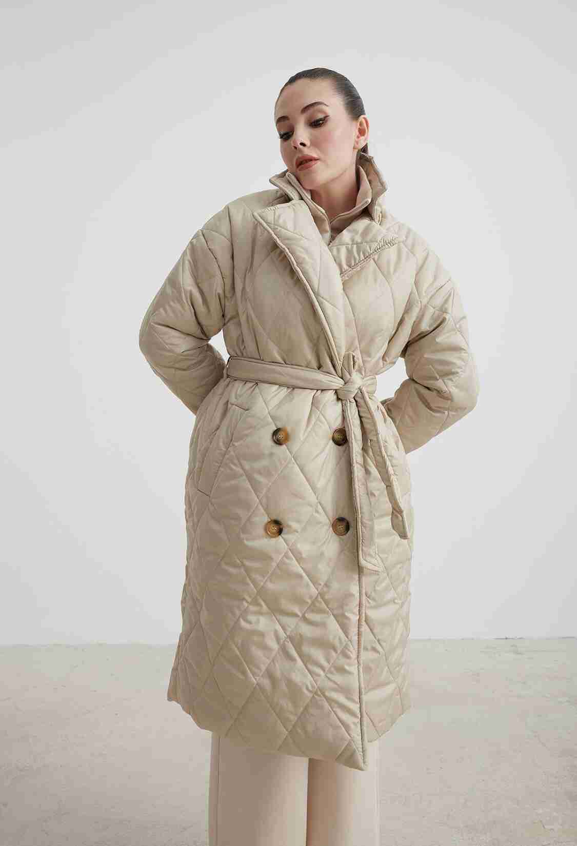 Jacket Collar Waist Belted Quilted Long Women's Coat - Brand: Levure - Women & Kids, Baby Clothes Wholesale - TheBS Women