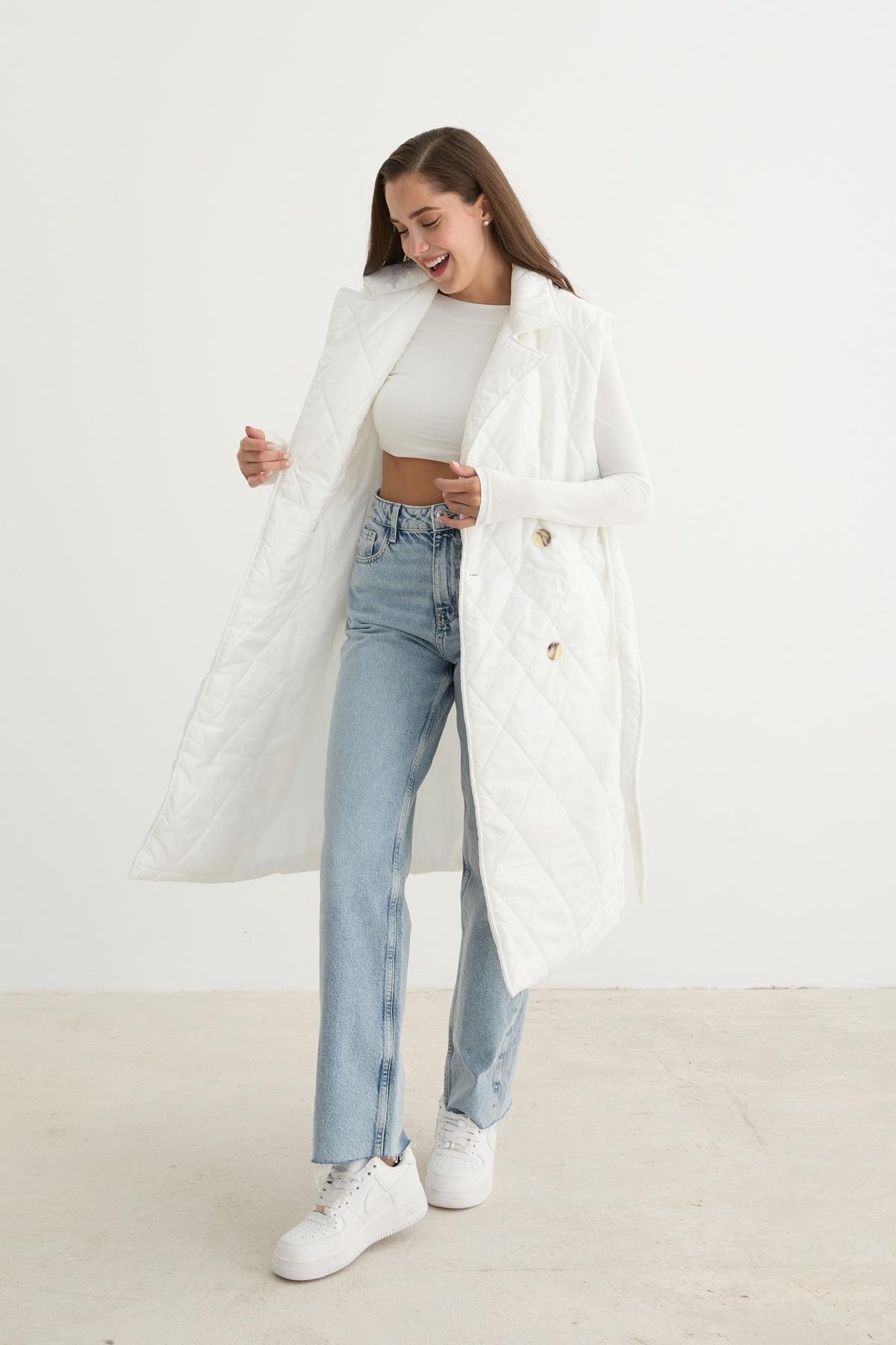 Quilted Vest With Button Front And Waist Belt Detail – Brand: Levure – Women & Kids, Baby Clothes Wholesale – TheBS Women