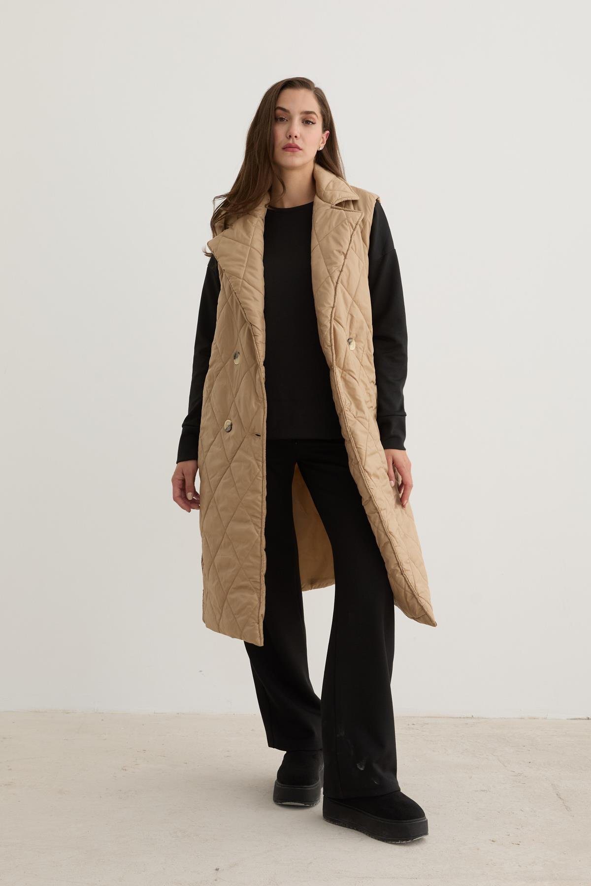 Quilted Vest With Button Front And Waist Belt Detail In - Brand: Levure - Women & Kids, Baby Clothes Wholesale - TheBS Women