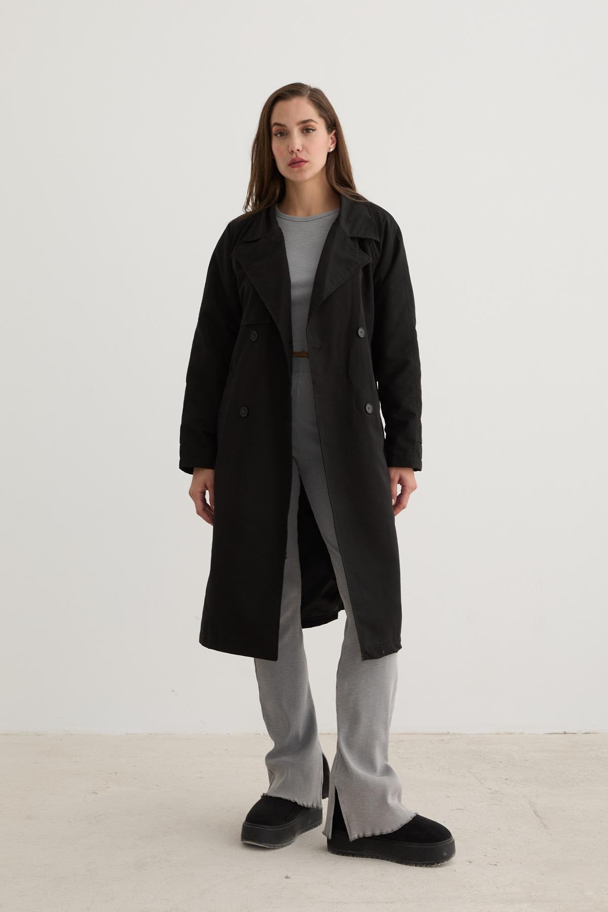 Waterproof Trench Coat With Button Detail Black - Brand: Levure - Women & Kids, Baby Clothes Wholesale - TheBS Women