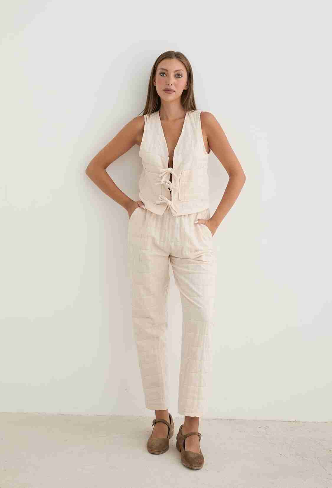 Women's Waist Cord Detail Patterned Quilted Trousers - Brand: Levure - Women & Kids, Baby Clothes Wholesale - TheBS Women