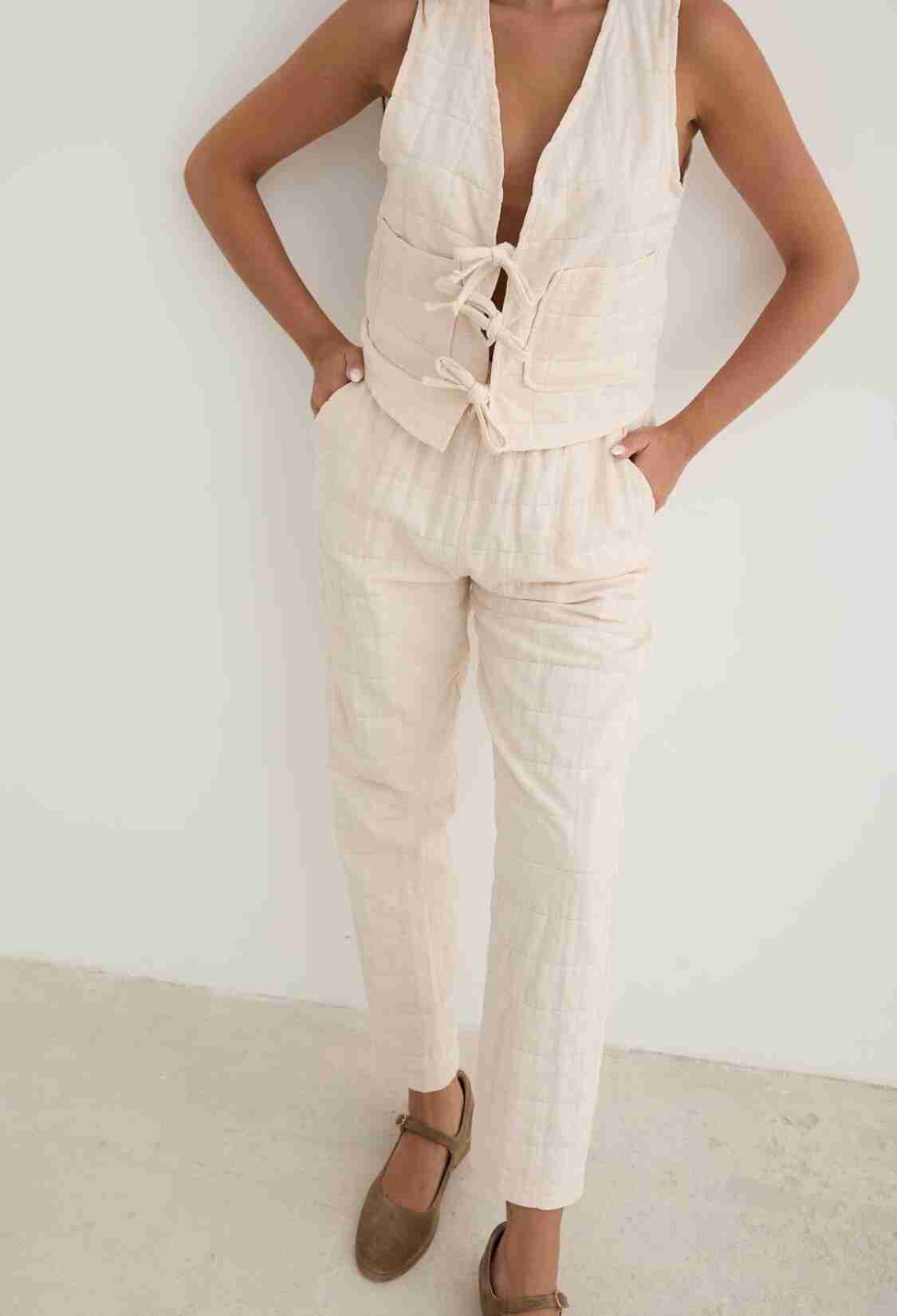 Women's Waist Cord Detail Patterned Quilted Trousers - Brand: Levure - Women & Kids, Baby Clothes Wholesale - TheBS Women