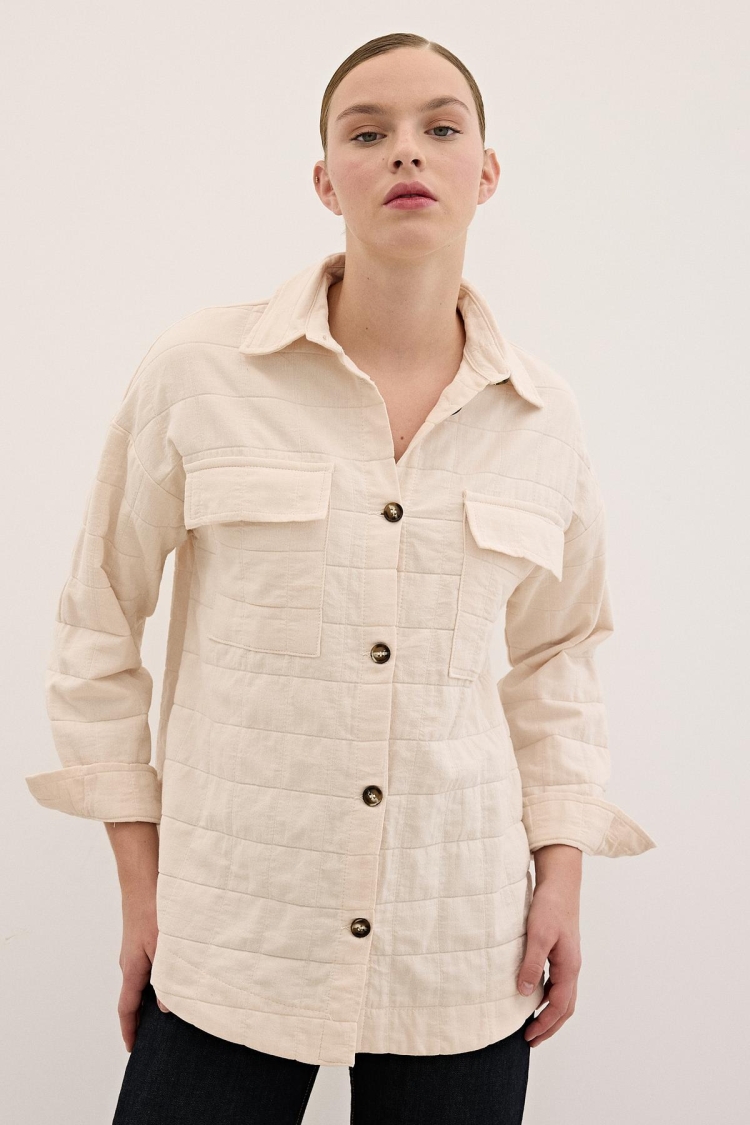 Button Detailed Patterned Quilted Shirt - Brand: Levure - Women & Kids, Baby Clothes Wholesale - TheBS Women