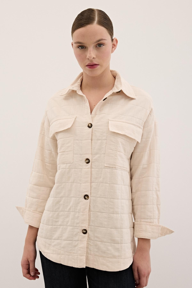 Button Detailed Patterned Quilted Shirt - Brand: Levure - Women & Kids, Baby Clothes Wholesale - TheBS Women