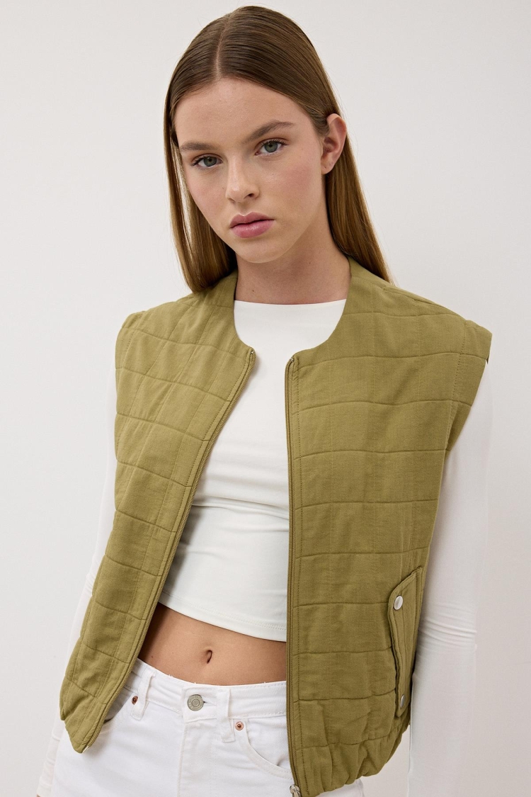 Women's Snap Detail Zipper Patterned Vest - Brand: Levure - Women & Kids, Baby Clothes Wholesale - TheBS Women