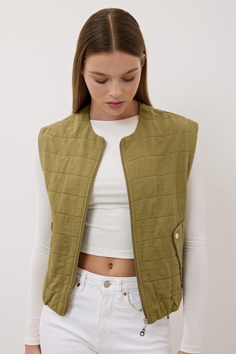 Women's Snap Detail Zipper Patterned Vest - Brand: Levure - Women & Kids, Baby Clothes Wholesale - TheBS Women