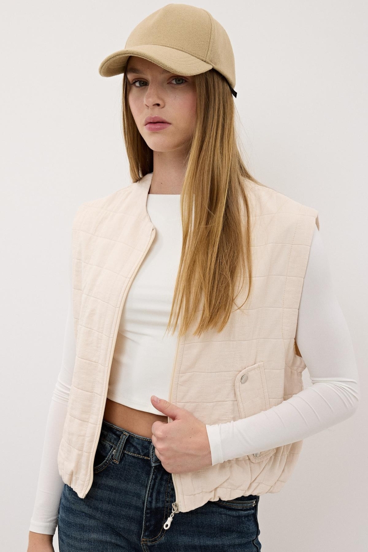 Women's Snap Detail Zipper Patterned Vest - Brand: Levure - Women & Kids, Baby Clothes Wholesale - TheBS Women