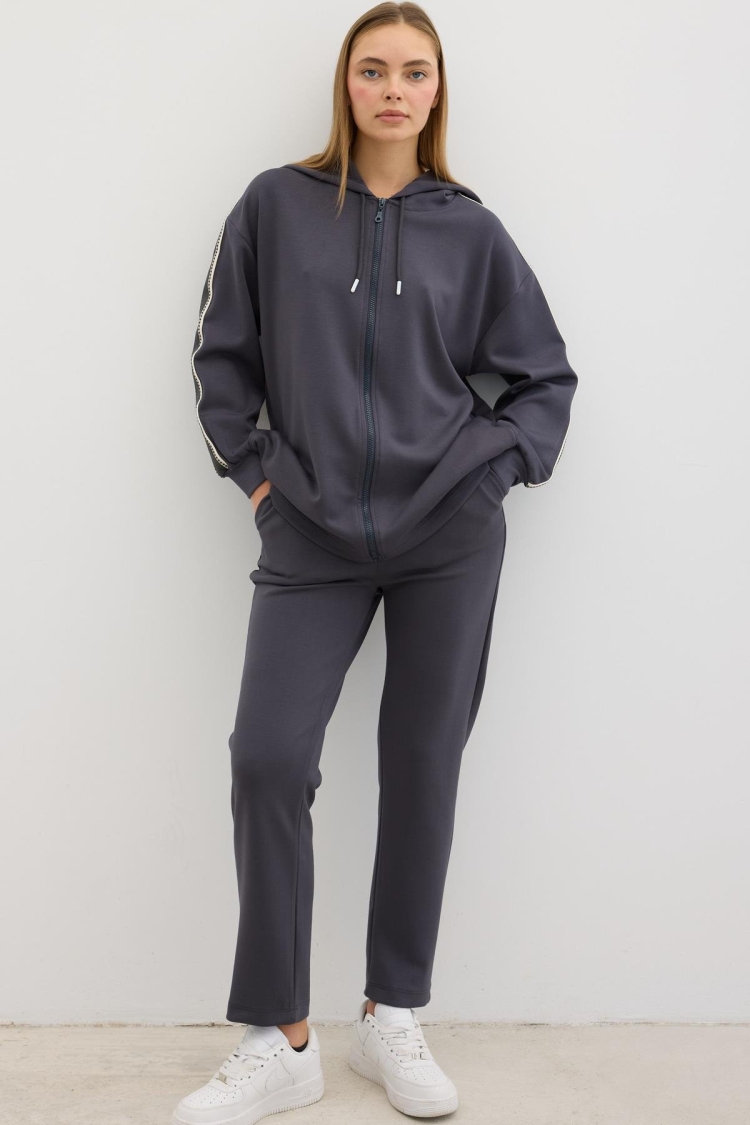 Stripe Detailed Zippered Sweatshirt - Brand: Levure - Women & Kids, Baby Clothes Wholesale - TheBS Women