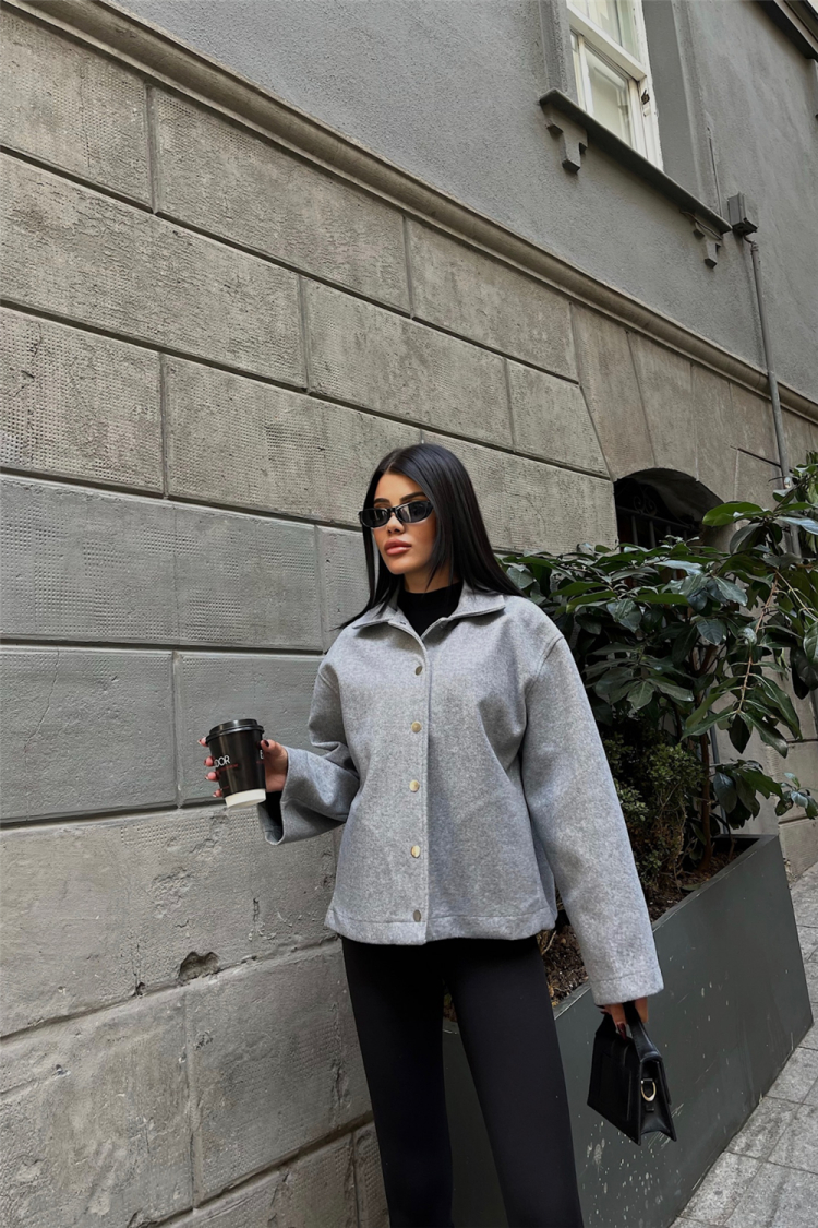 Cachet Pocket Detailed Shirt - Gray - Brand: Ello - Women & Kids, Baby Clothes Wholesale - TheBS Women