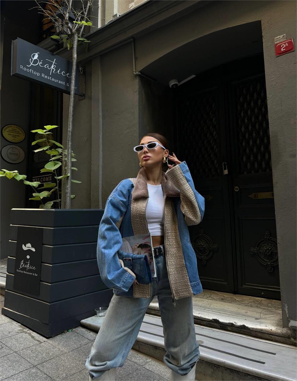 Plush Collar Detail Denim Jacket - Brand: Ello - Women & Kids, Baby Clothes Wholesale - TheBS Women