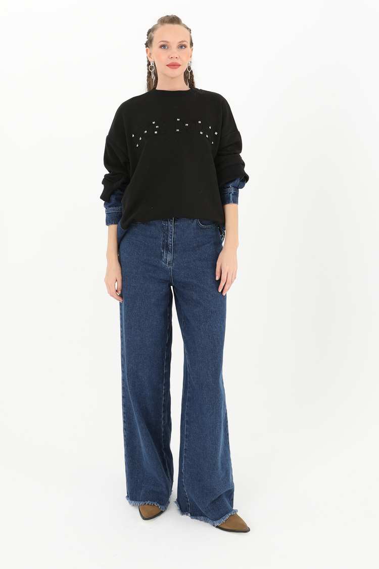 Women's Sweatshirt With Stone Embroidery And Denim Detail On Sleeves - Brand: SOUL - Women & Kids, Baby Clothes Wholesale - TheBS Women