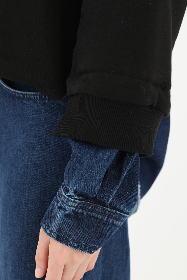 Women's Sweatshirt With Stone Embroidery And Denim Detail On Sleeves - Brand: SOUL - Women & Kids, Baby Clothes Wholesale - TheBS Women