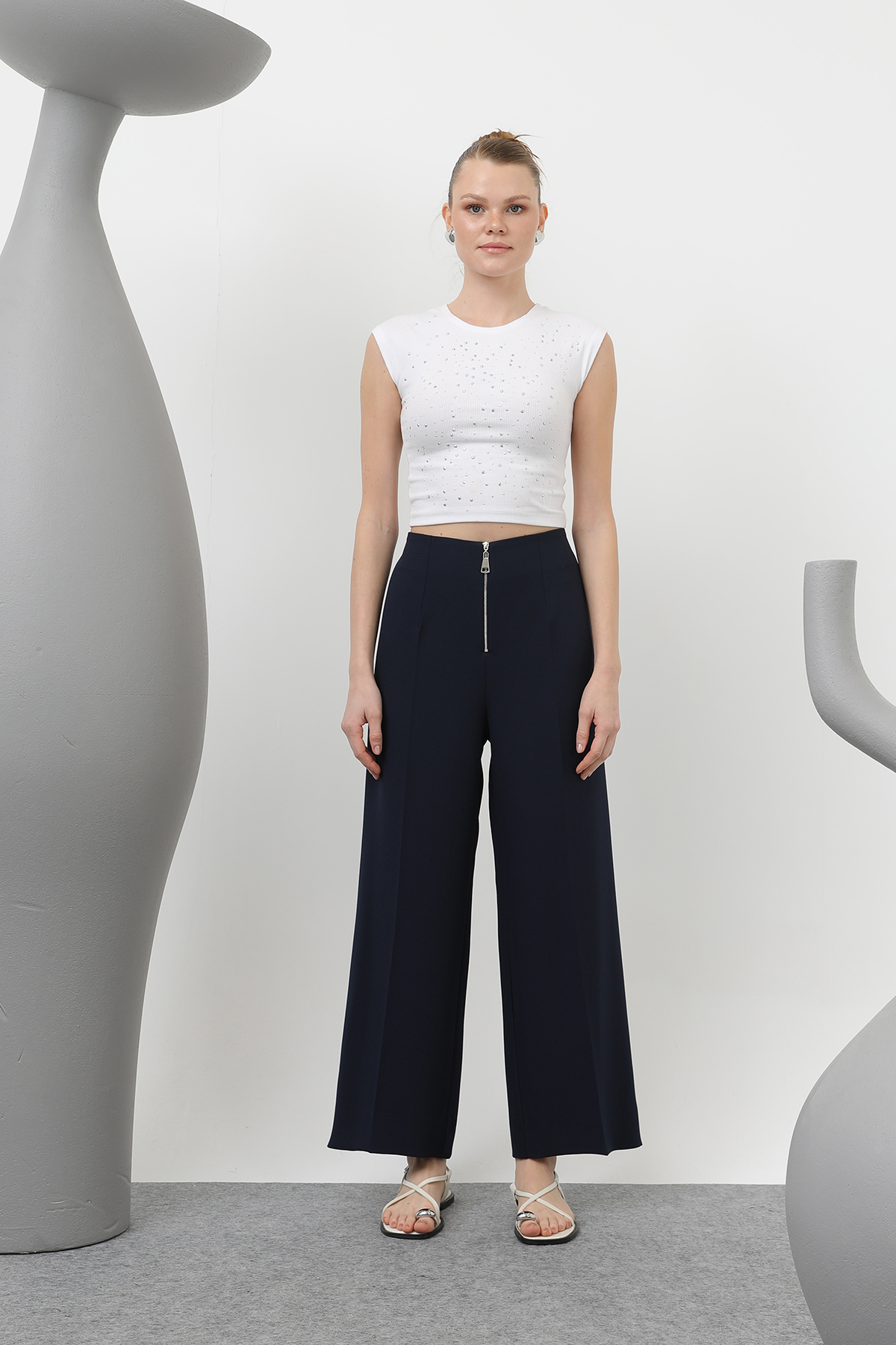 Women's Zipper Detailed Pencil Pants - Navy - Brand: Puane - Women & Kids, Baby Clothes Wholesale - TheBS Women