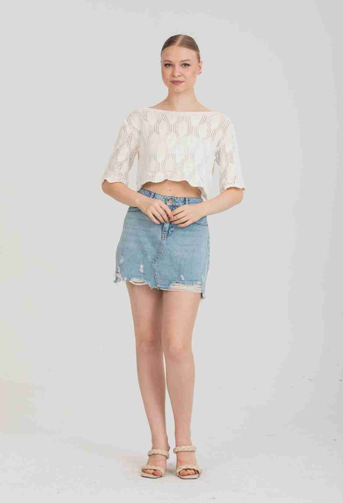 Seasonal Ecru Color Short Sleeve Knit Sweater - Brand: Maxi Modena - Women & Kids, Baby Clothes Wholesale - TheBS Women