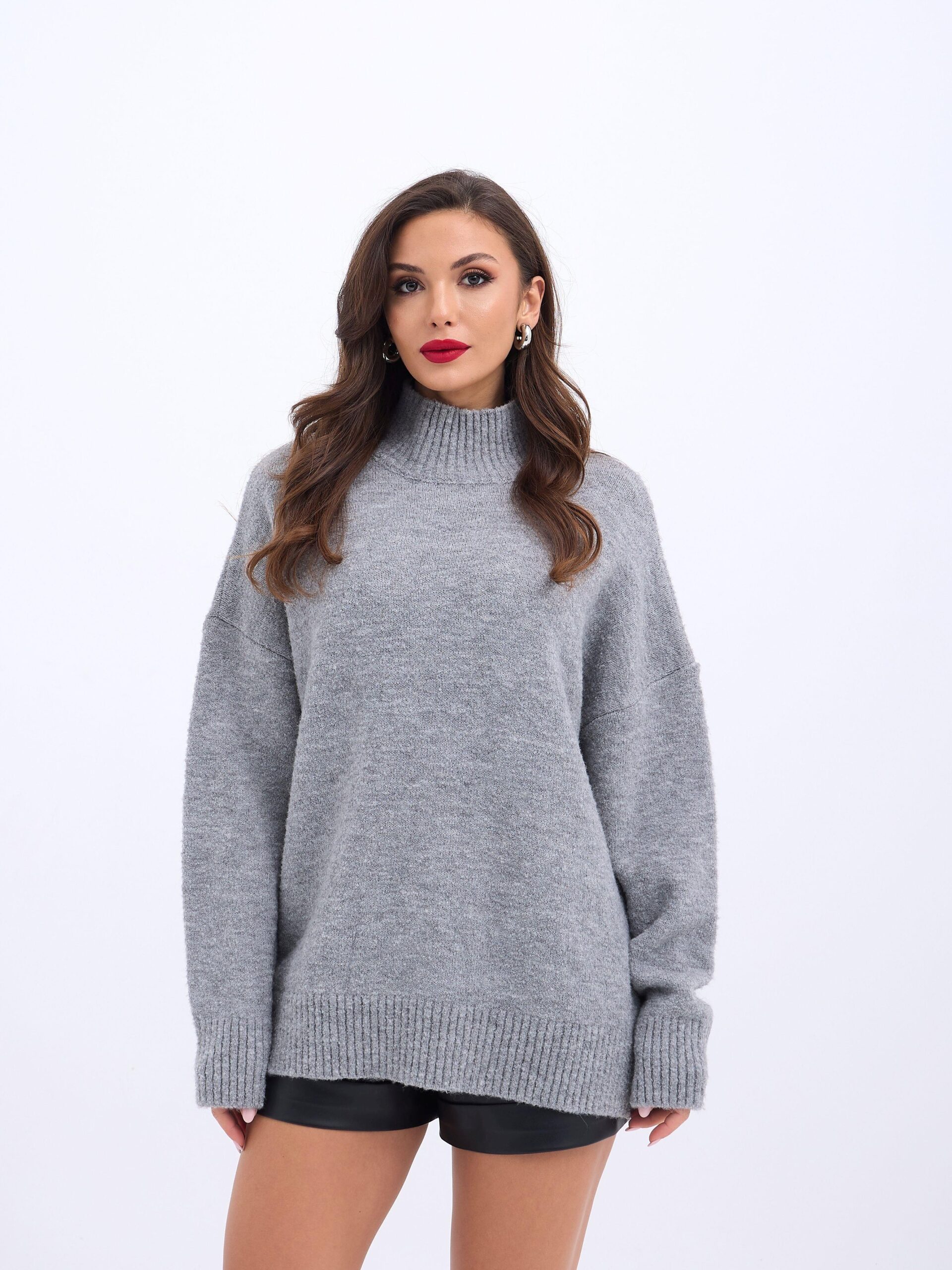 Knitwear Half Turtleneck Casual Sweater - Gray - Brand: Fame - Women & Kids, Baby Clothes Wholesale - TheBS Women