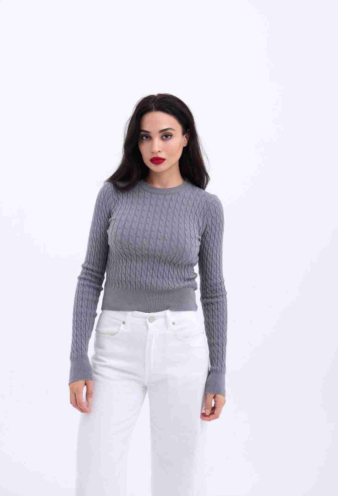Knitwear Hair Knit Sweater - Gray - Brand: Fame - Women & Kids, Baby Clothes Wholesale - TheBS Women