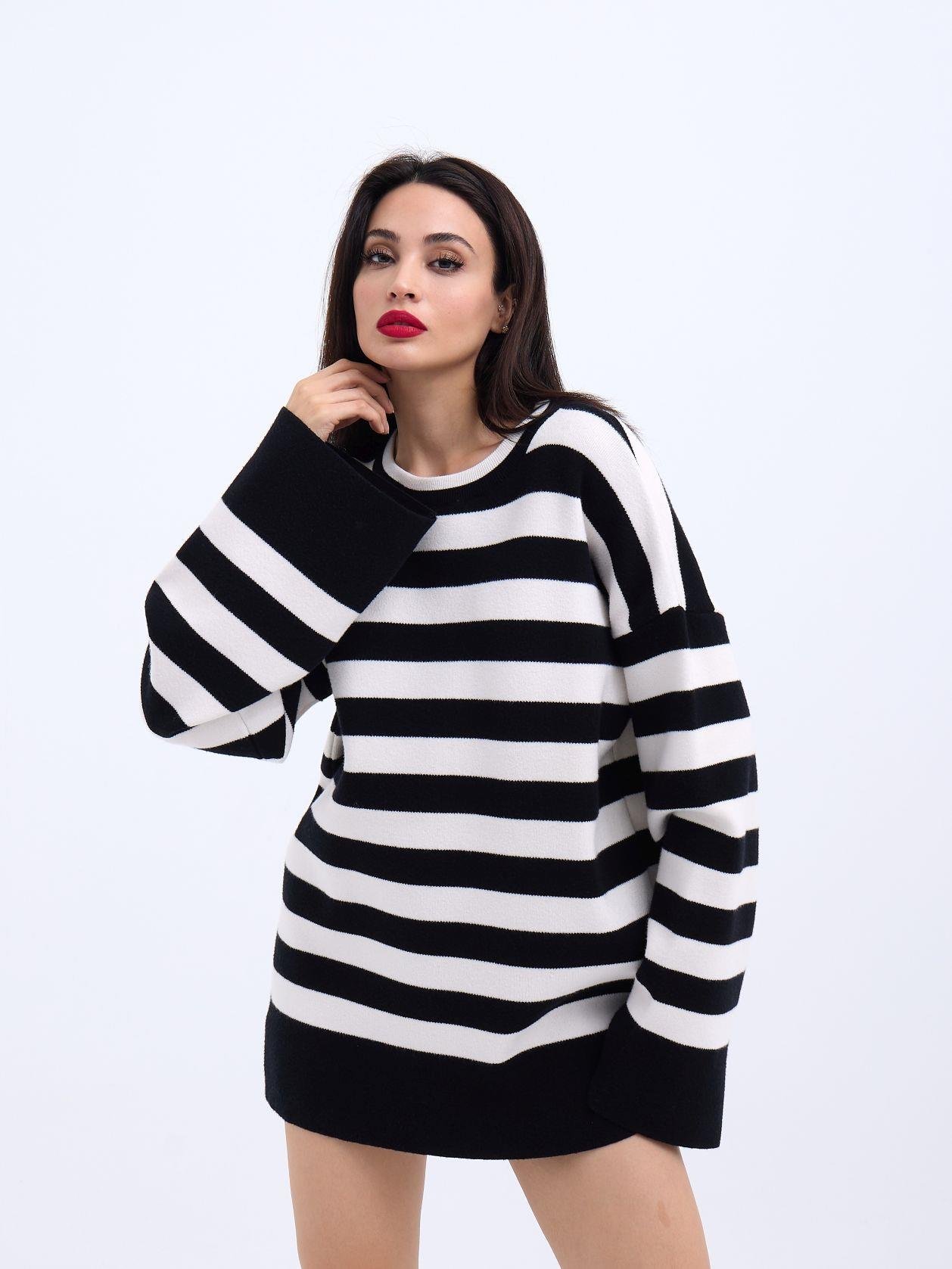 Knitted Striped Casual Sweater — Ecru – Brand: Fame – Women & Kids, Baby Clothes Wholesale – TheBS Women