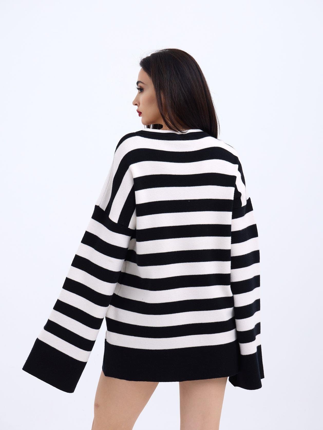 Knitted Striped Casual Sweater — Ecru – Brand: Fame – Women & Kids, Baby Clothes Wholesale – TheBS Women