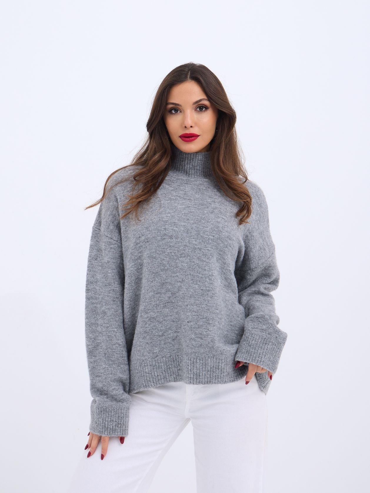 Knitwear Half Turtleneck Casual Sweater - Gray - Brand: Fame - Women & Kids, Baby Clothes Wholesale - TheBS Women