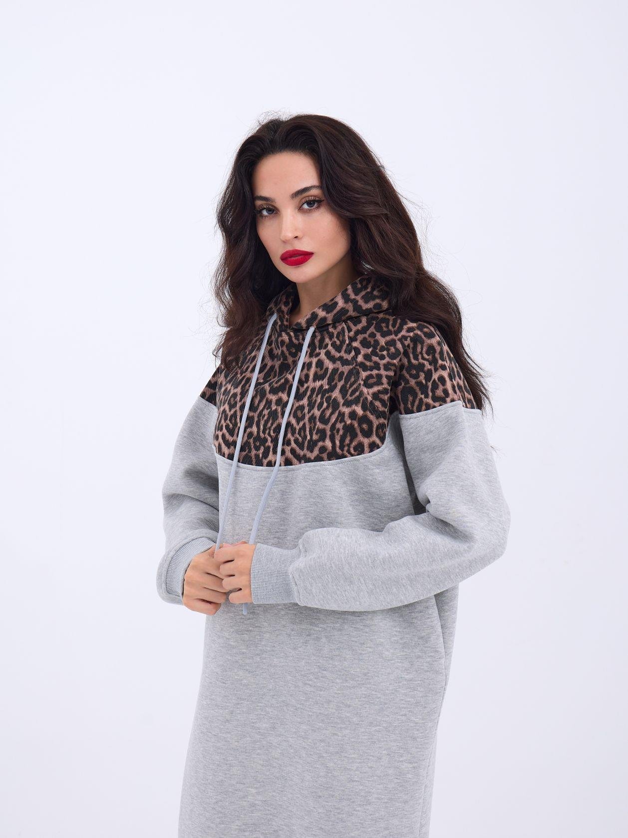 Leopard Patterned Long Sweater - Gray - Brand: Fame - Women & Kids, Baby Clothes Wholesale - TheBS Women