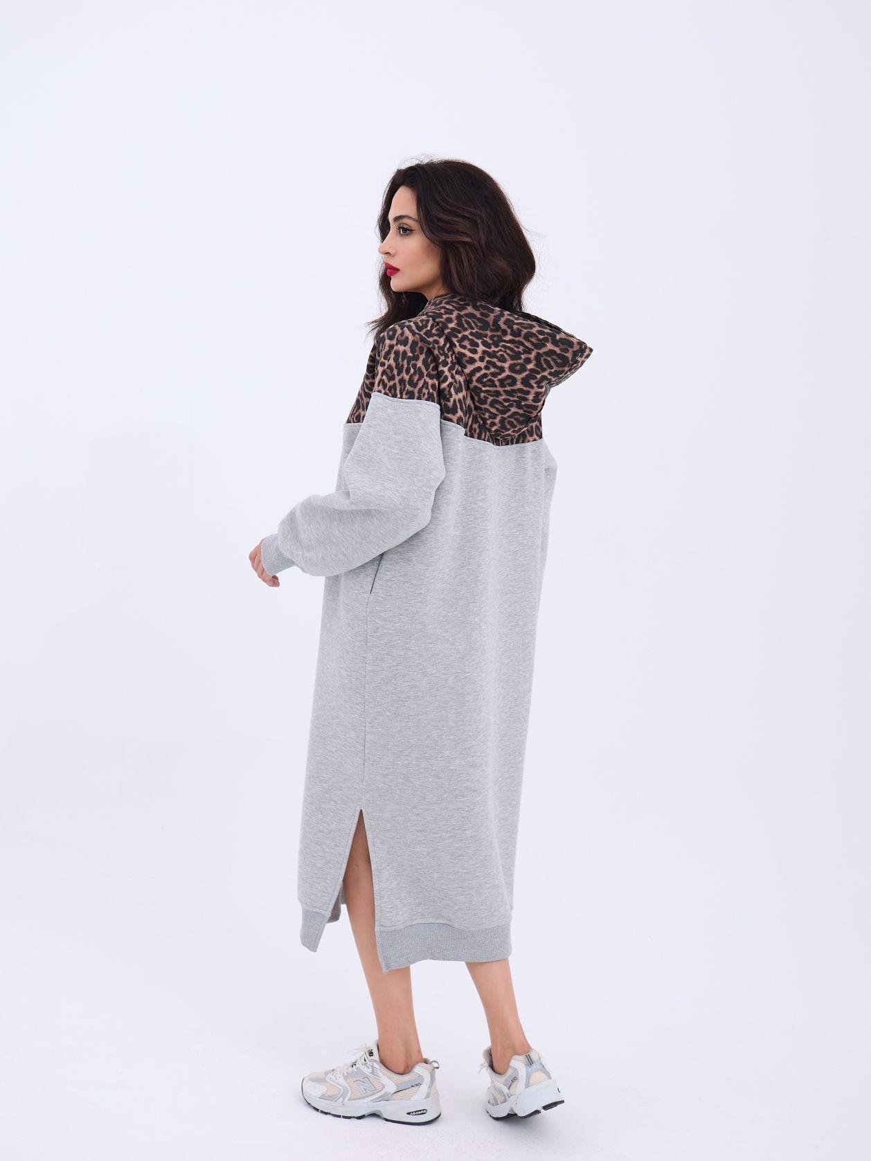 Leopard Patterned Long Sweater – Gray – Brand: Fame – Women & Kids, Baby Clothes Wholesale – TheBS Women
