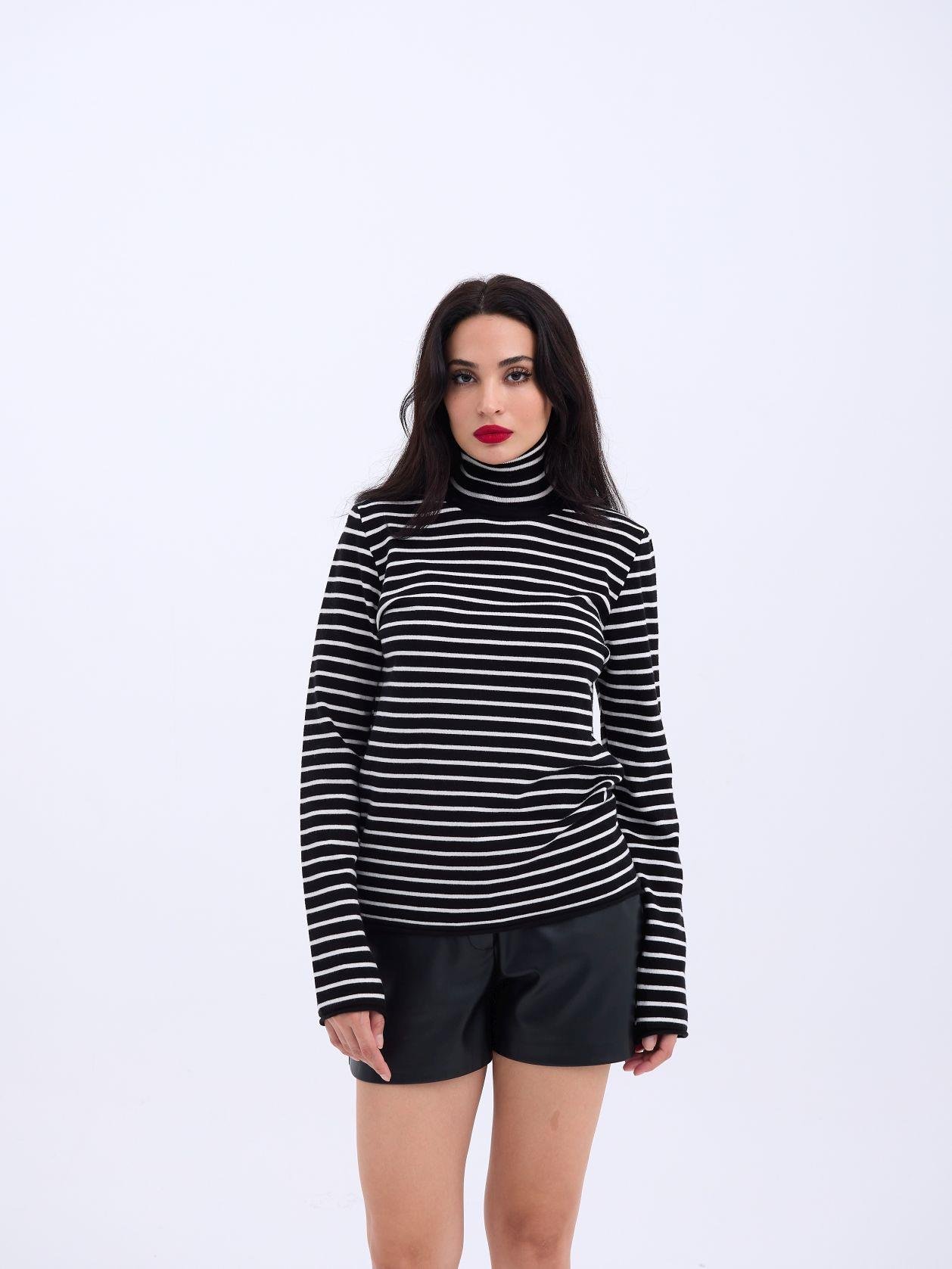 Knitwear Striped Turtleneck Casual -& Ecru - Brand: Fame - Women & Kids, Baby Clothes Wholesale - TheBS Women