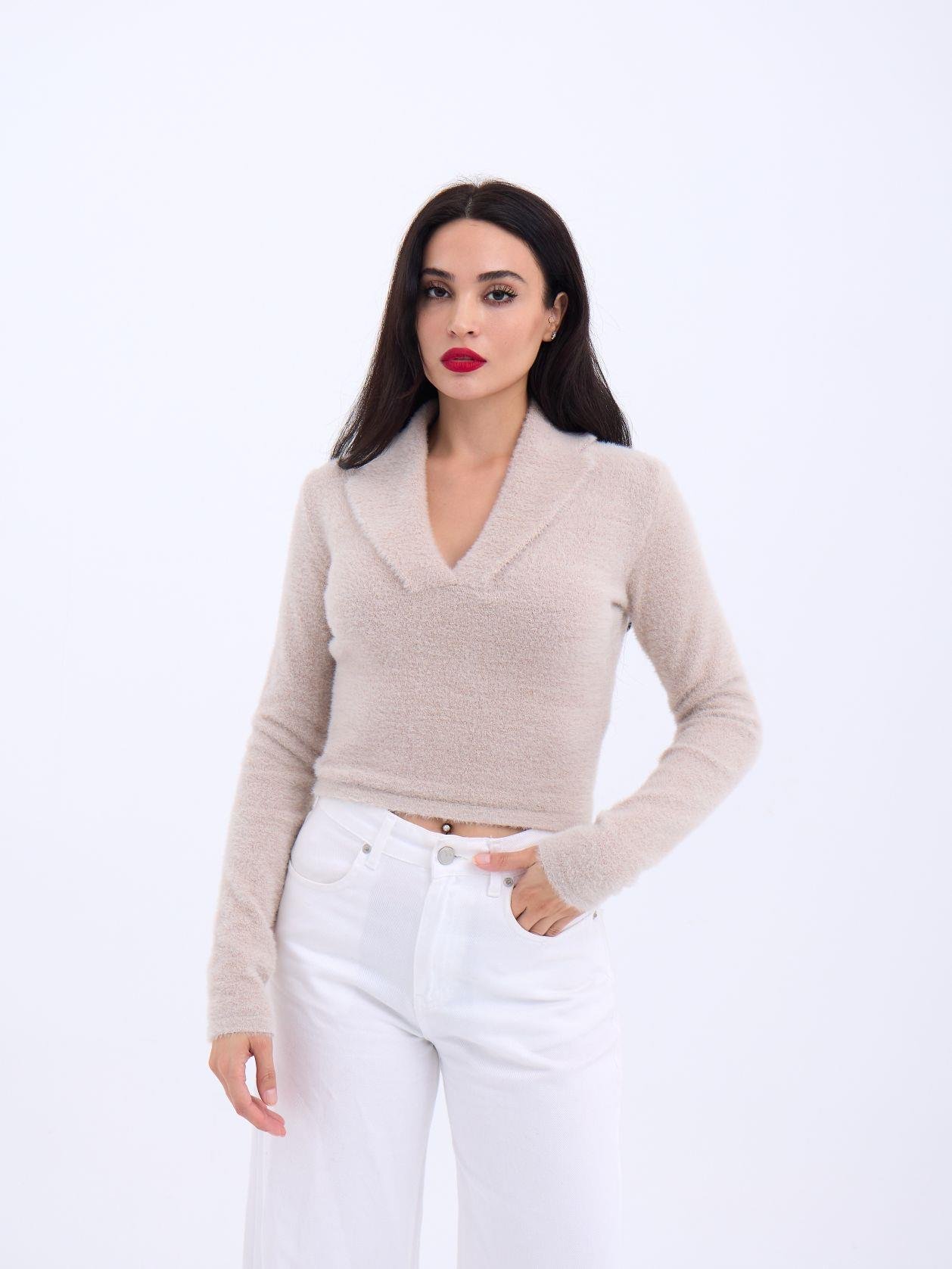 Knitwear Glittery Collar Crop - Brand: Fame - Women & Kids, Baby Clothes Wholesale - TheBS Women