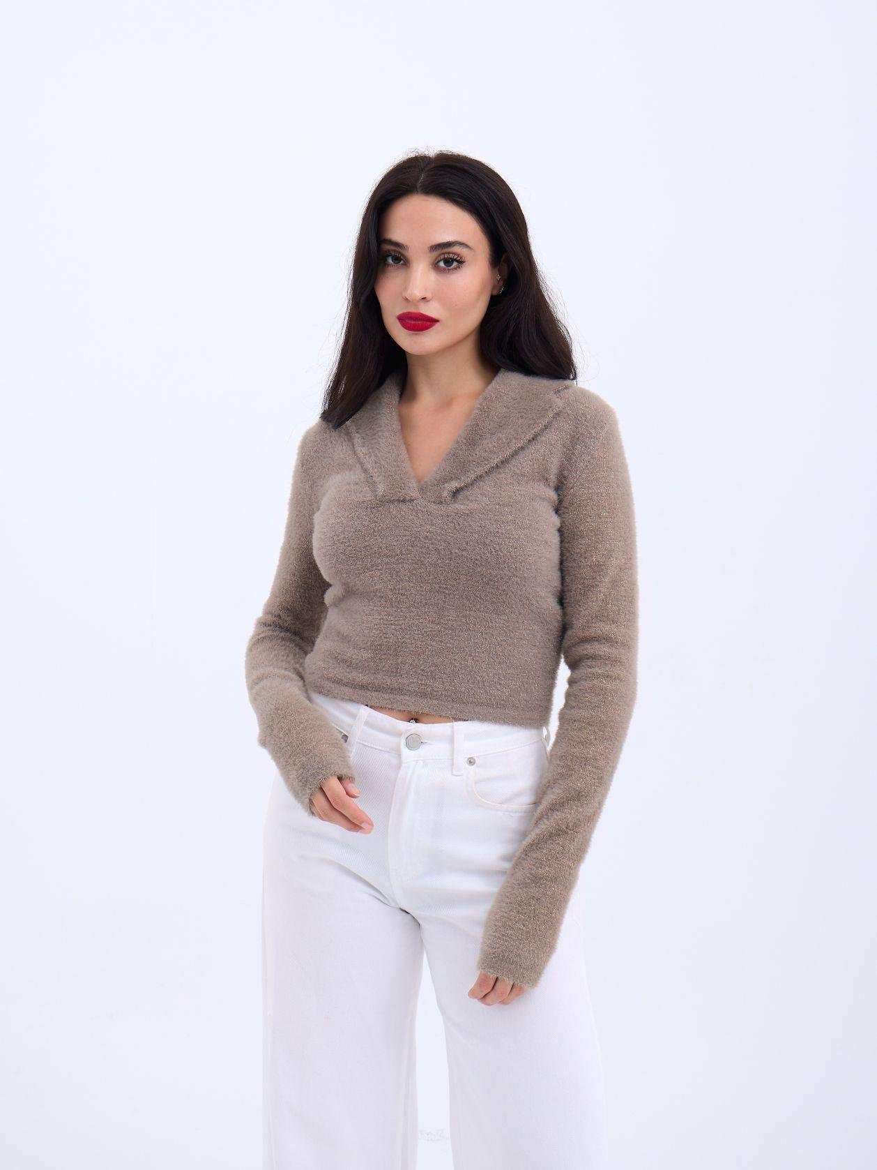 Knitwear Glittery Collar Crop - Brand: Fame - Women & Kids, Baby Clothes Wholesale - TheBS Women