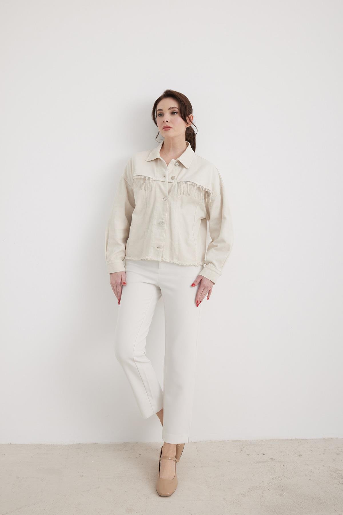 Tassel Detailed Women's Denim Jacket - Brand: Levure - Women & Kids, Baby Clothes Wholesale - TheBS Women