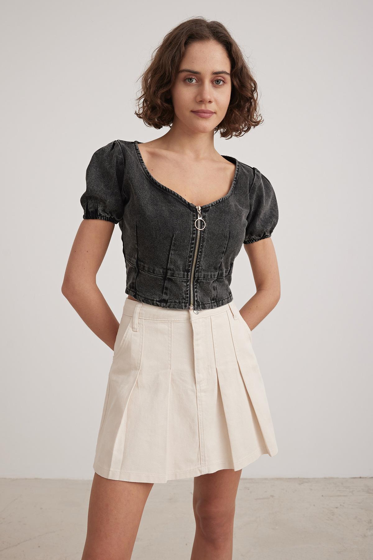 Black Crop Zipper Blouse Black - Brand: Levure - Women & Kids, Baby Clothes Wholesale - TheBS Women