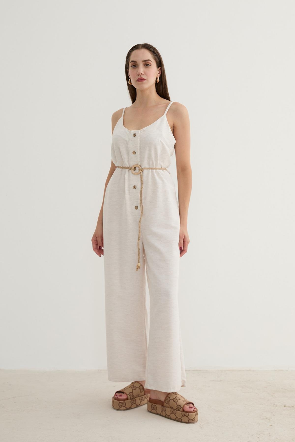 Women's Strappy Linen Jumpsuit Stone - Brand: Levure - Women & Kids, Baby Clothes Wholesale - TheBS Women