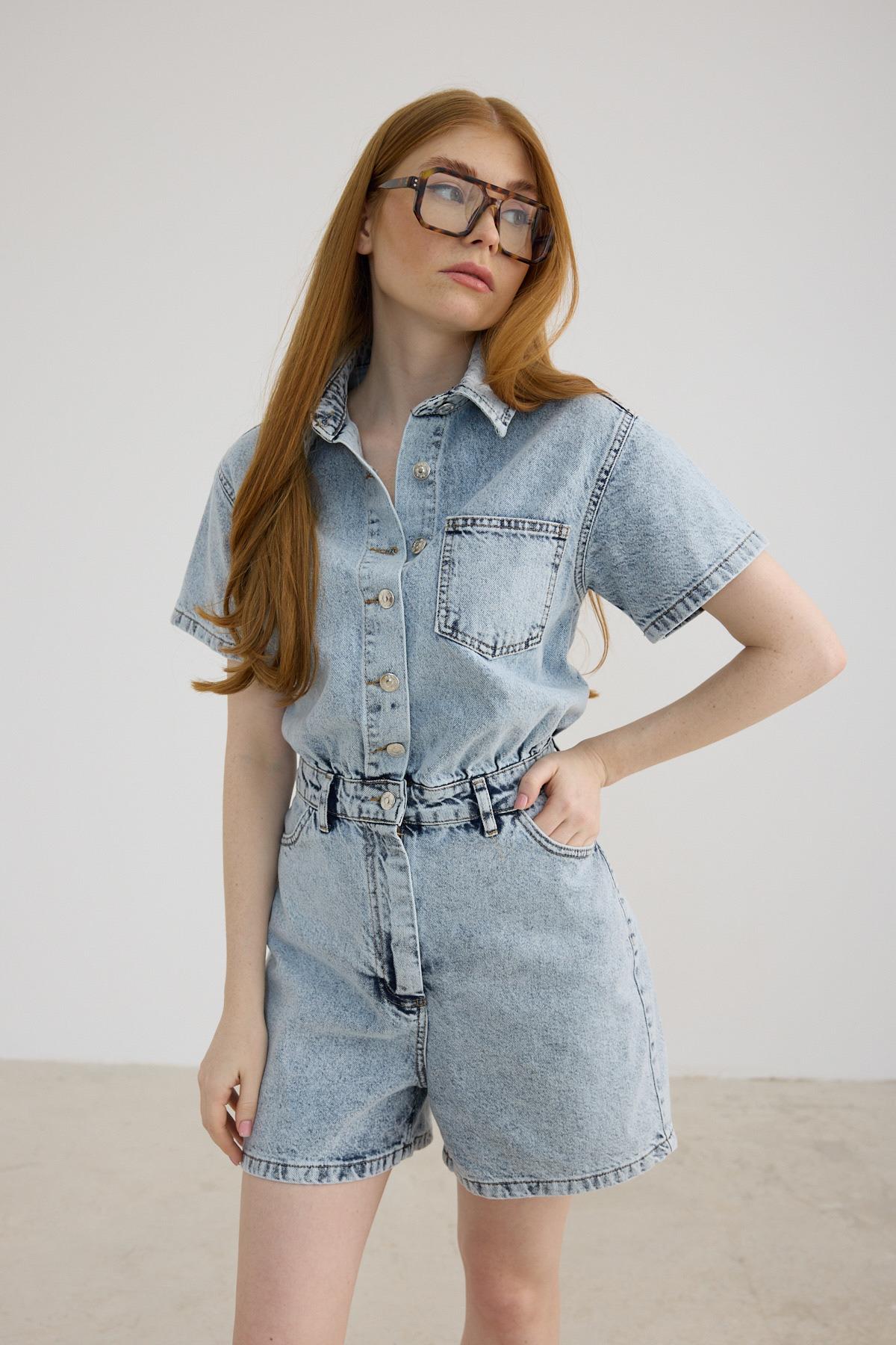 Short Sleeve Buttoned Shorts Jumpsuit Blue - Brand: Levure - Women & Kids, Baby Clothes Wholesale - TheBS Women