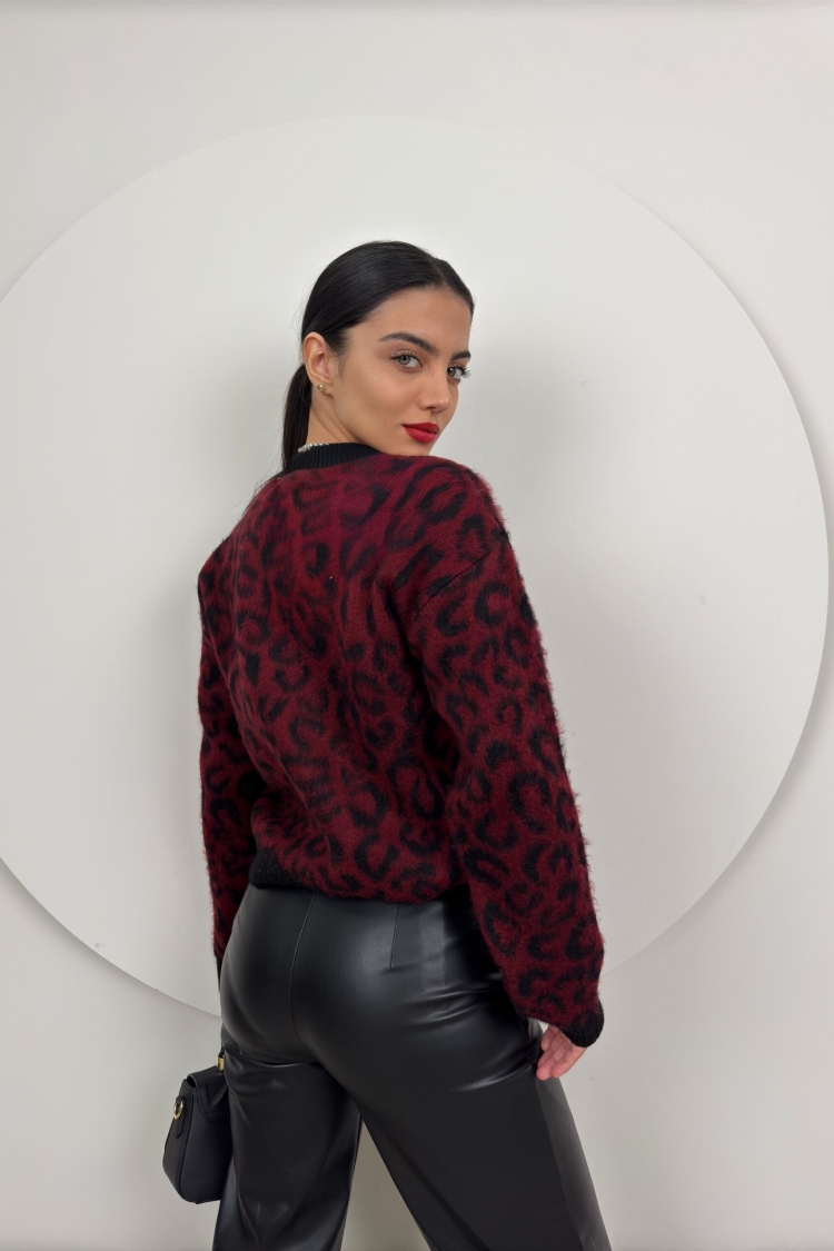 Leopard Print Sweater - Burgundy - Brand: Miss Janell - Women & Kids, Baby Clothes Wholesale - TheBS Women
