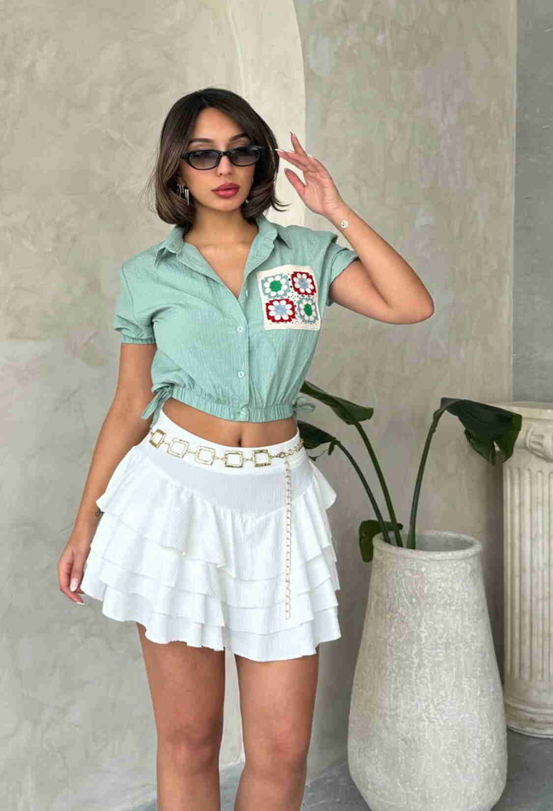 Çağla Waist Sleeve End Elastic Embroidered Pocket Shirt Wholesale - Brand: Topshow - Women & Kids, Baby Clothes Wholesale - TheBS Women