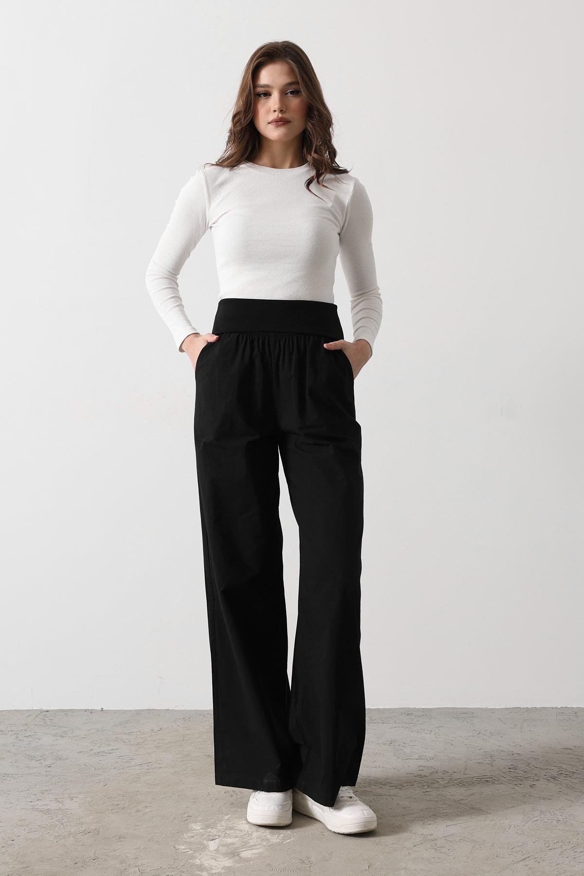 Foldable Waist Pants - - Black - Brand: Reyon - Women & Kids, Baby Clothes Wholesale - TheBS Women