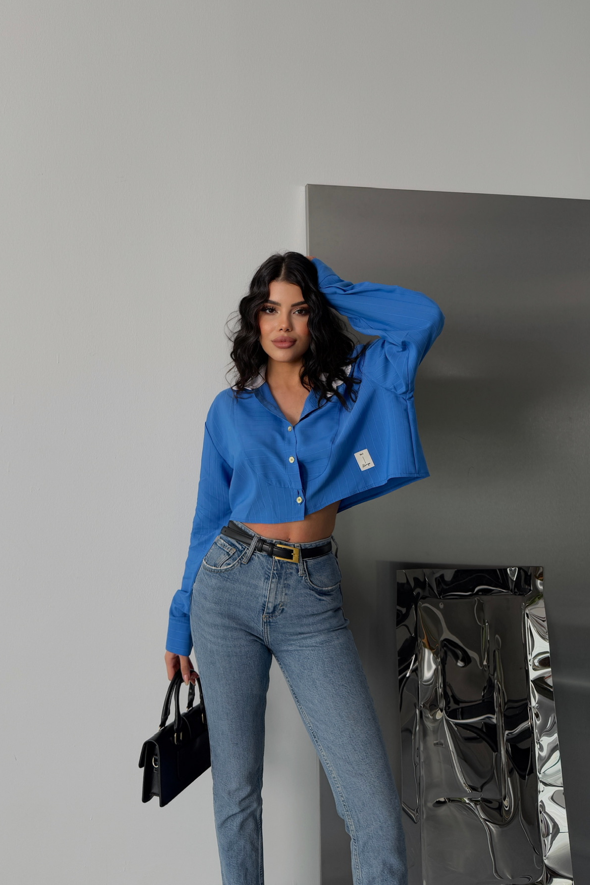 Crop Shirt With White Collar and Label Detailed - Brand: Ello - Women & Kids, Baby Clothes Wholesale - TheBS Women