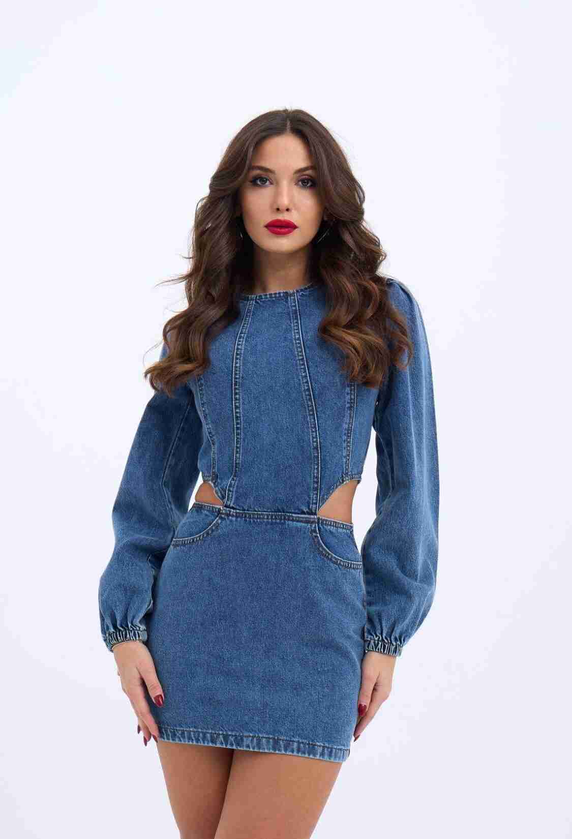 Windowed Denim Dress - Blue - Brand: Fame - Women & Kids, Baby Clothes Wholesale - TheBS Women