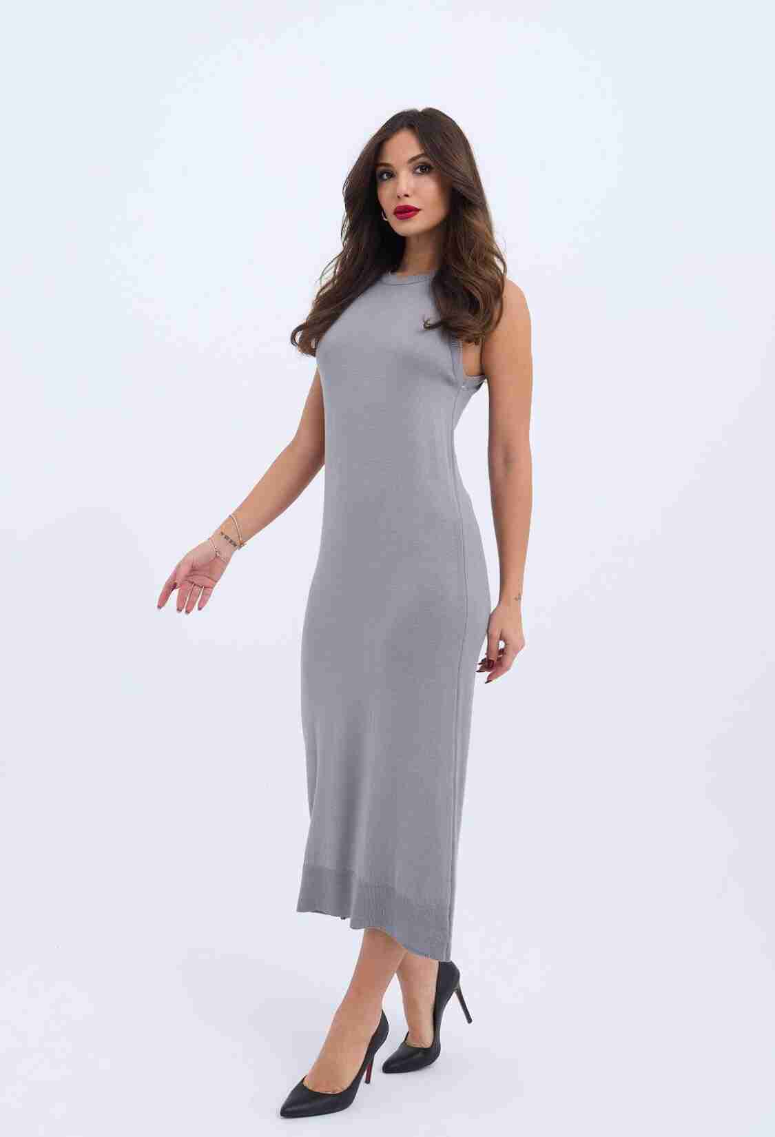 Knitted Sleeveless Dress - Gray - Brand: Fame - Women & Kids, Baby Clothes Wholesale - TheBS Women
