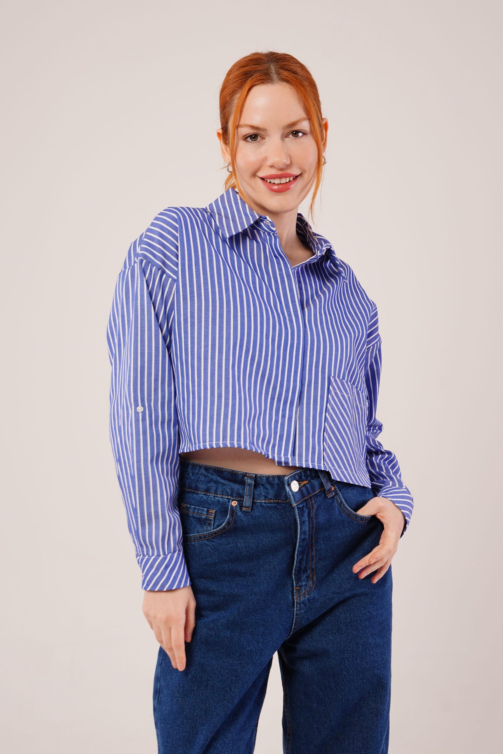Crop Pattern Pocketed And StripedWholesale Shirt - Brand: Lustrin - Women & Kids, Baby Clothes Wholesale - TheBS Women