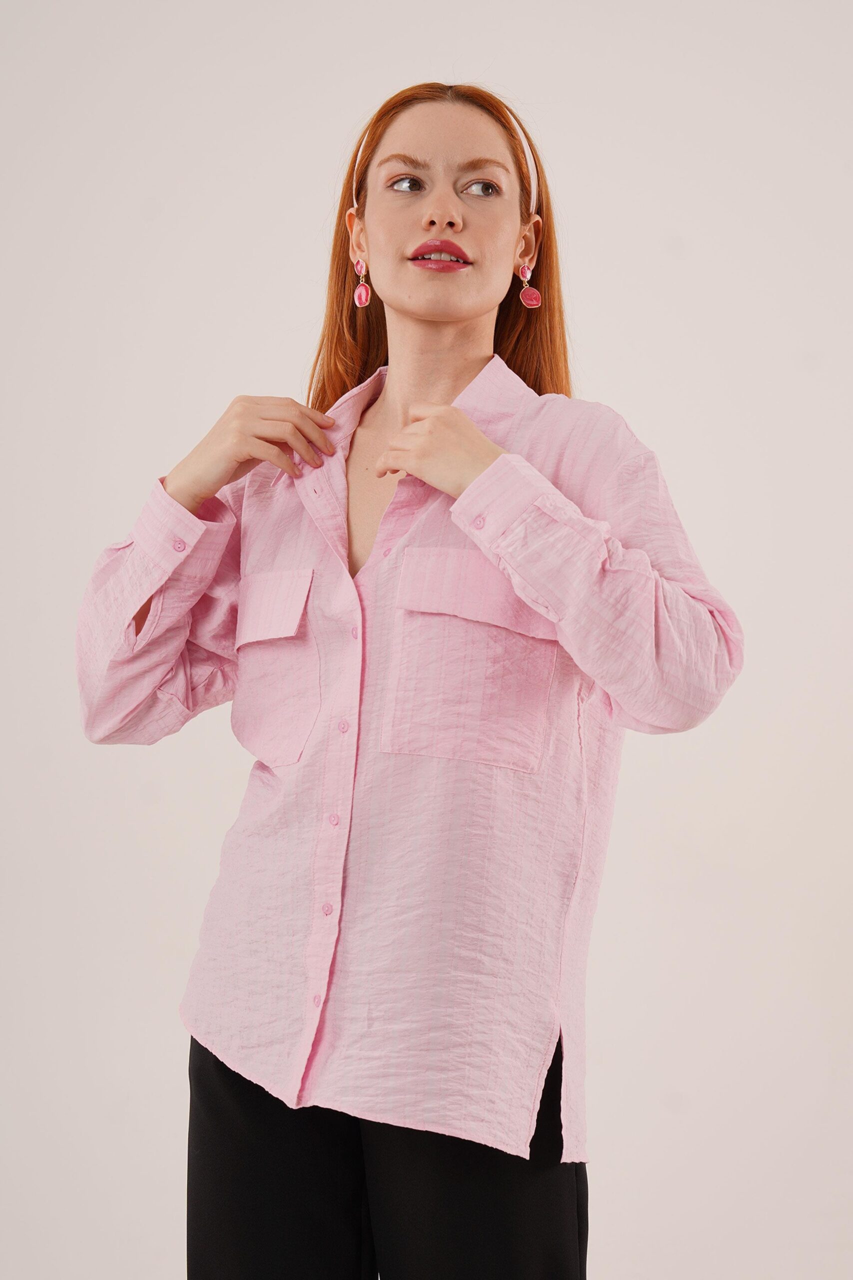 WholesaleShirt With Self Striped Pockets And Buttons - Brand: Lustrin - Women & Kids, Baby Clothes Wholesale - TheBS Women