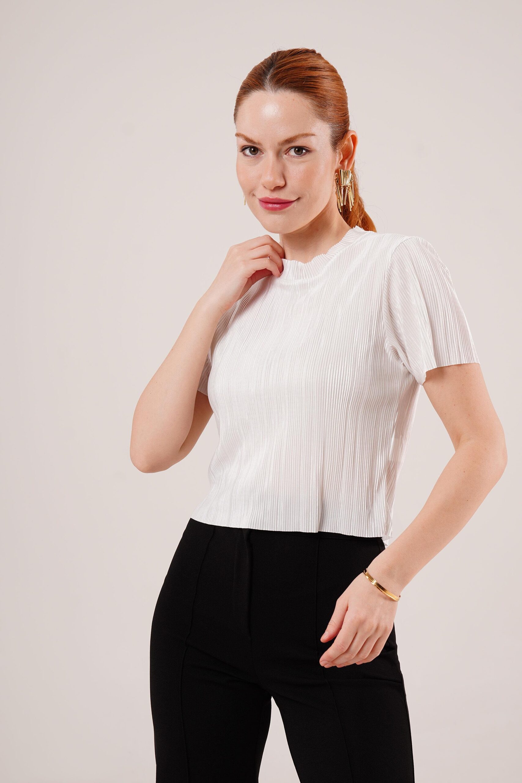 Ribbed Short Sleeve Shiny WholesaleBlouse - Brand: Lustrin - Women & Kids, Baby Clothes Wholesale - TheBS Women